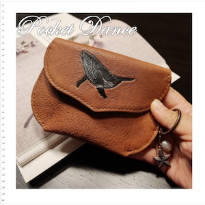 Monedero de cuero con relieve de ballena hecho a mano, tarjetero, bolsa pequeña de cuero, bolso de mano de cuero para artículos de uso diario, regalos de cuero
