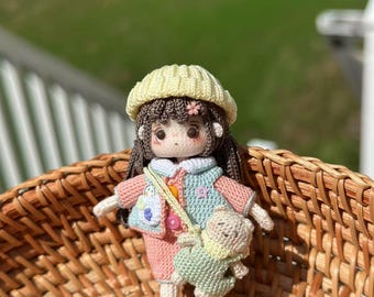 Mini Crochet doll, amigurumi pattern, handmade gift, Tiny amigurumi toys, Miniature handmade amigurumi, 3.15” (8cm)