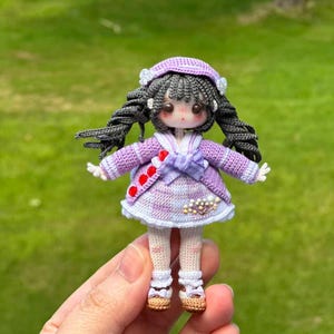 Mini Crochet doll, amigurumi pattern, handmade gift, Tiny amigurumi toys, Miniature handmade amigurumi, Purple handmade doll, 4”（10cm）