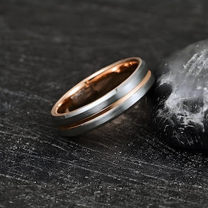 NAVIGATOR | Rose Gold Tungsten Ring - Rose Gold Inlay Ring - Silver Finish Ring - Tungsten Wedding Band - Unique Tungsten Ring - Luxury Ring