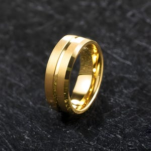 SOLAR | Gold Tungsten Ring - Brushed Tungsten Ring - Tungsten Wedding Band - Unique Tungsten Ring - Modern Wedding Band - Durable Ring