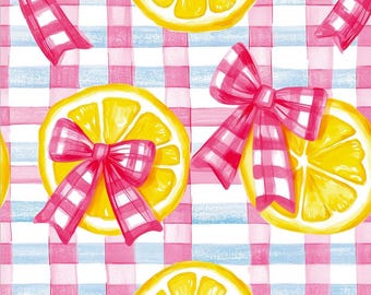 Summer Oranges Checkered Fabric, 100% Cotton Print Material, Crafts Fabric By the Half Yard