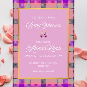 Baby Girl Baby Shower Country Club Invitation, Golf Cart Invite, Pink Plaid Baby Shower Invite, Pobierz i wydrukuj PDF, E-Invite