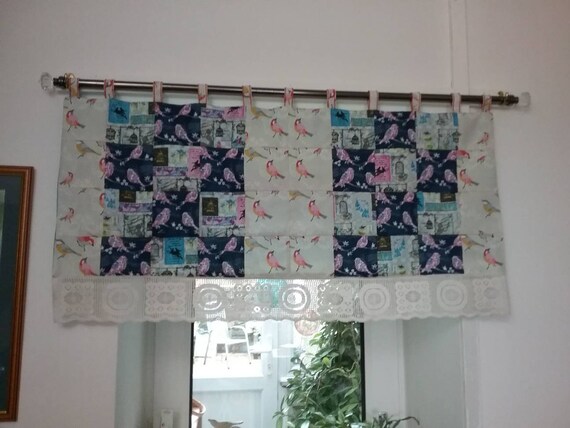 Patchwork Window Valance Pelmet Lined Cotton Birds Vintage Etsy