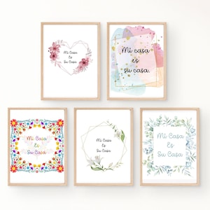 Set of 5 Modern Wall Art Prints Home Decor Airbnb Decor Printable Wall Art Vacation Rental Guest Room Wall Decor Mi Casa Es Su Casa Floral
