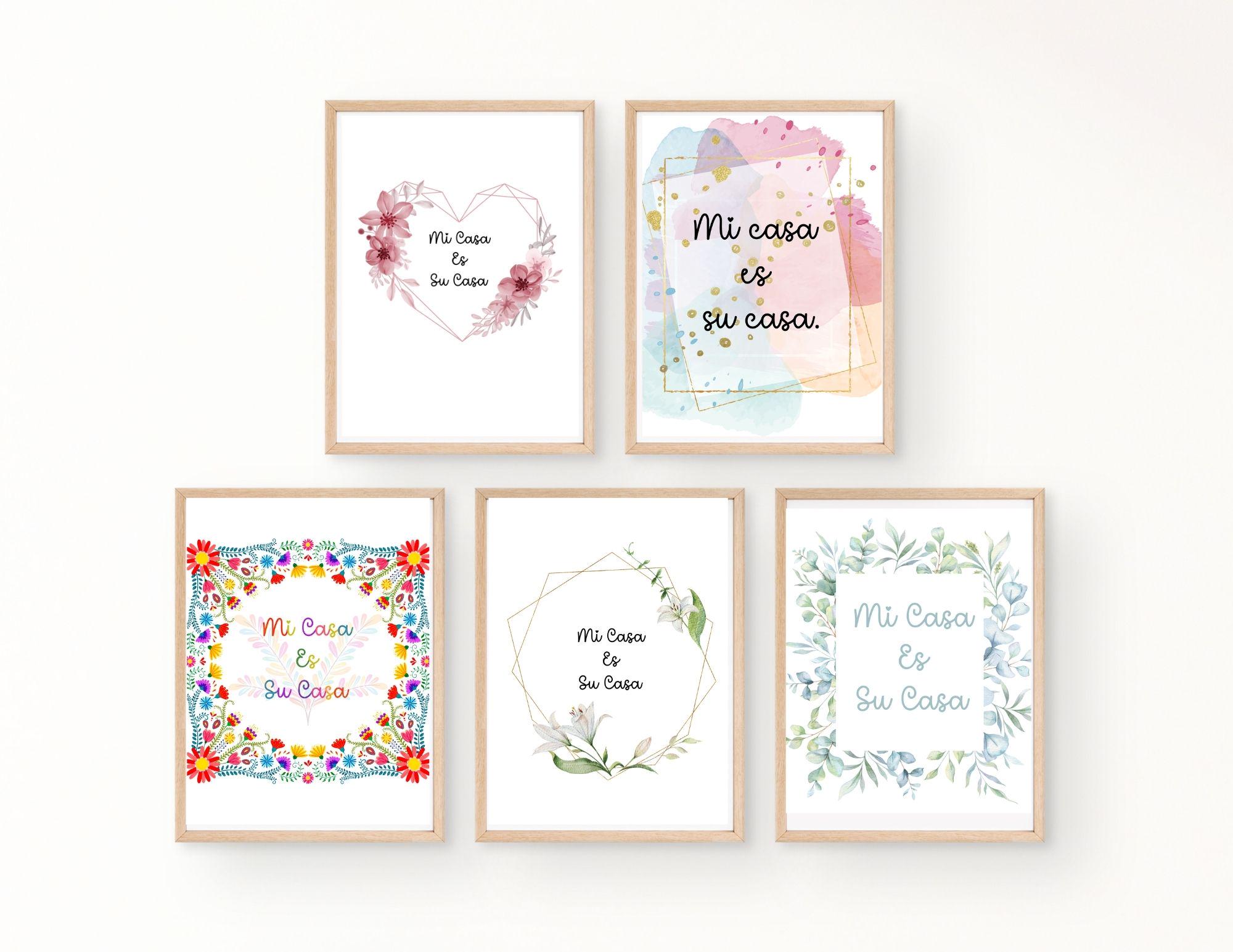 Lot de 5 impressions d'art mural moderne Décoration d'intérieur Décoration Airbnb Art mural imprimable Décoration murale de chambre d'hôtes Mi Casa Es Su Casa Floral