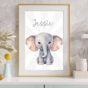Customizable Elephant Nursery Wall Art | Digital Download | Personalized Baby Room Decor | Cute Animal Print for Kids Room