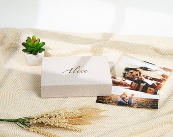 Boîte de rangement photo en lin personnalisée, souvenir personnalisé