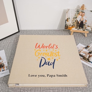 Custom Father&#39;s Day Gift Scrapbook Photo Alum World&#39;s Greatest Dad Linen Self Adhesive Photo Album for  Father Dad