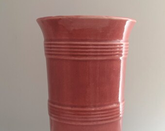 Vintage Pink Pottery Vase Brushed Drip Glaze 8" USA MCM Ceramic