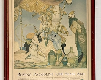 Antique Framed Print Ad Art by Willy Pogany 16" x 11" 1917 Palmolive Soap Magazine Ad The Ladies Home Journal for July 1917