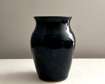 Vintage Black Cobalt Blue Studio Pottery 5" Tall Urn Vase