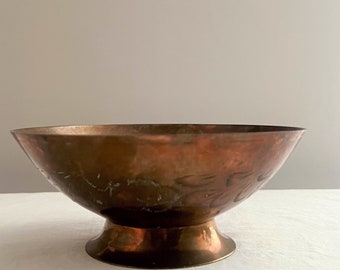 Vintage Wide Mouth Engraved Footed Copper Bowl