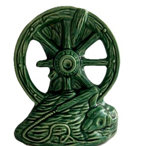 Mid-Century McCoy Brushed Green Wagon Wheel Vase