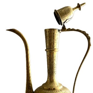 Vintage Brass Tea Pot / Etched Solid Brass Dallah / Exotic Brass Pitcher / Made in India