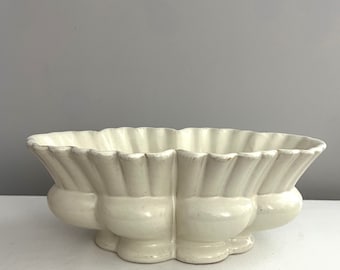 Vintage White Ceramic Jardiniere Art Nouveau Planter, Console Bowl, 12" Long Ceramic Planter Pot