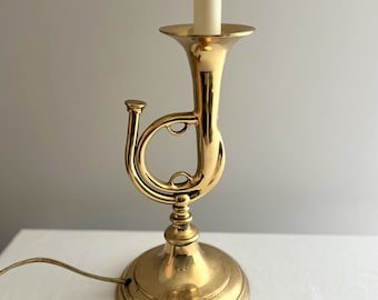 Vintage Brass French Horn Table Lamp Holiday Decor Music Room