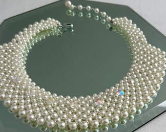 Vintage Faux Pearls and Iridescent Beads Collar Necklace Made in Japan