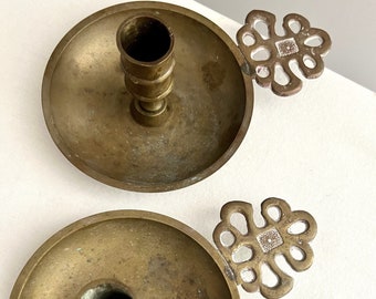 2 Vintage Brass Candle Holders Chamber Lights