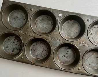 Vintage Ad Muffin Pan Pillsbury Health Bran Advertising 8 Muffin Baking Pan