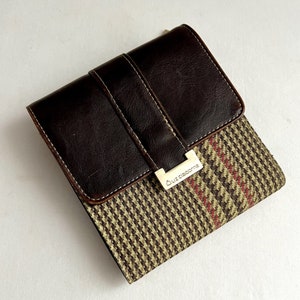 Cartera vintage de tres pliegues / Cartera con estampado de pata de gallo y cuadros marrones