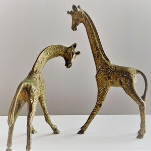 2 Vintage Brass Giraffe Figures / Shelfie Giraffe Mom & Baby