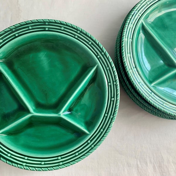 Vintage French Green SARREGUEMINES MAJOLICA 9"  Chop Plate Divided Plate