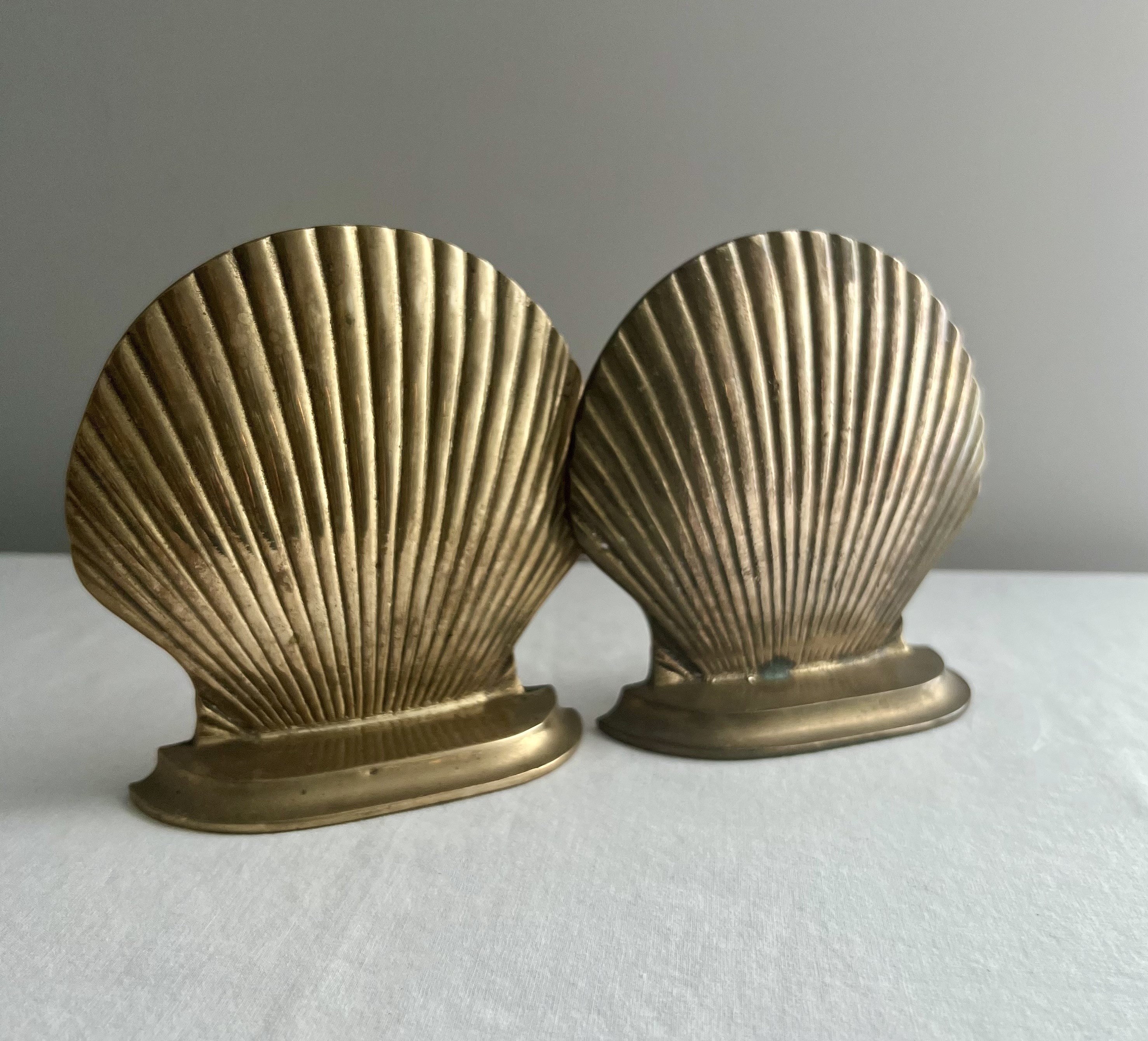 Solid Brass Seashell Bookends MCM Brass Kingdom Wingate, NC