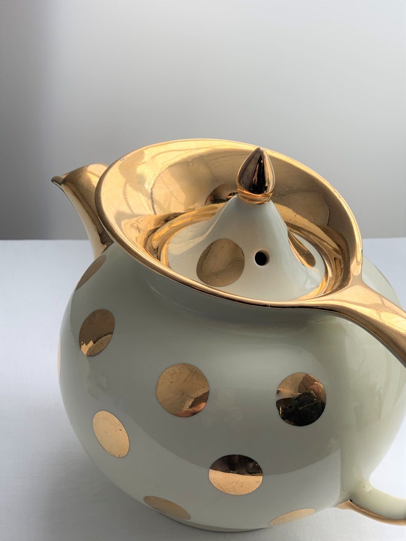 Vintage Art Deco Teapot by HALL Gold Polka Dot Teapot Etsy