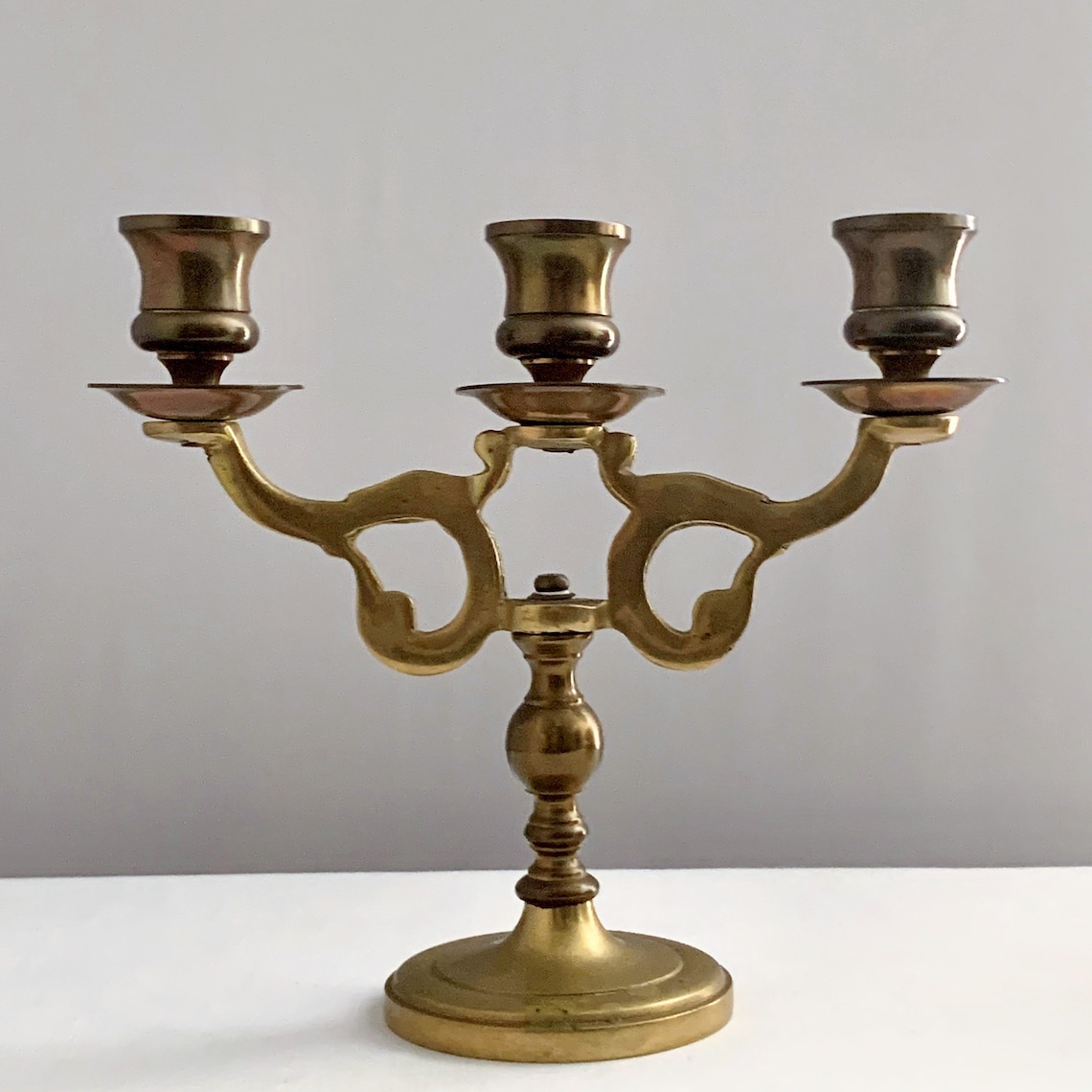 Vintage Brass Candelabra Gothic 3 Arm Brass Candelabra Heavy Etsy
