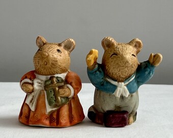 Vintage Christmas Mice /  Mr & Mrs Christmas Mouse / Holiday Ceramic Figurines