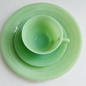 Mid-Century 3PC JADEITE by Fire King / 3PC Dinnerware / Anchor Hocking Jade Green Glass