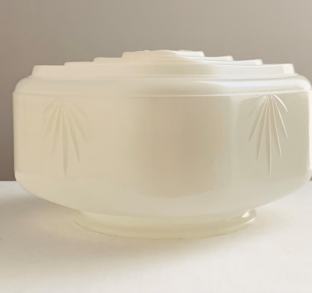 Vintage Glass Light Fixture Cover Palm Fan Raised Detail White Etsy