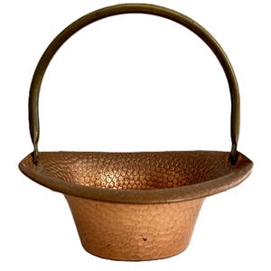 Mid-Century Hammered Copper Basket with Brass Handle