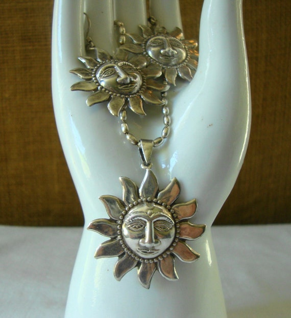 4PC Vintage Sterling Silver Jewelry Set Sun God A… - image 5