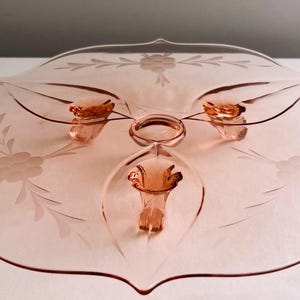 3-Toed Cake Plate Landrum Jubilee Pink by Lancaster / Pink Depression Glass Cake Stand