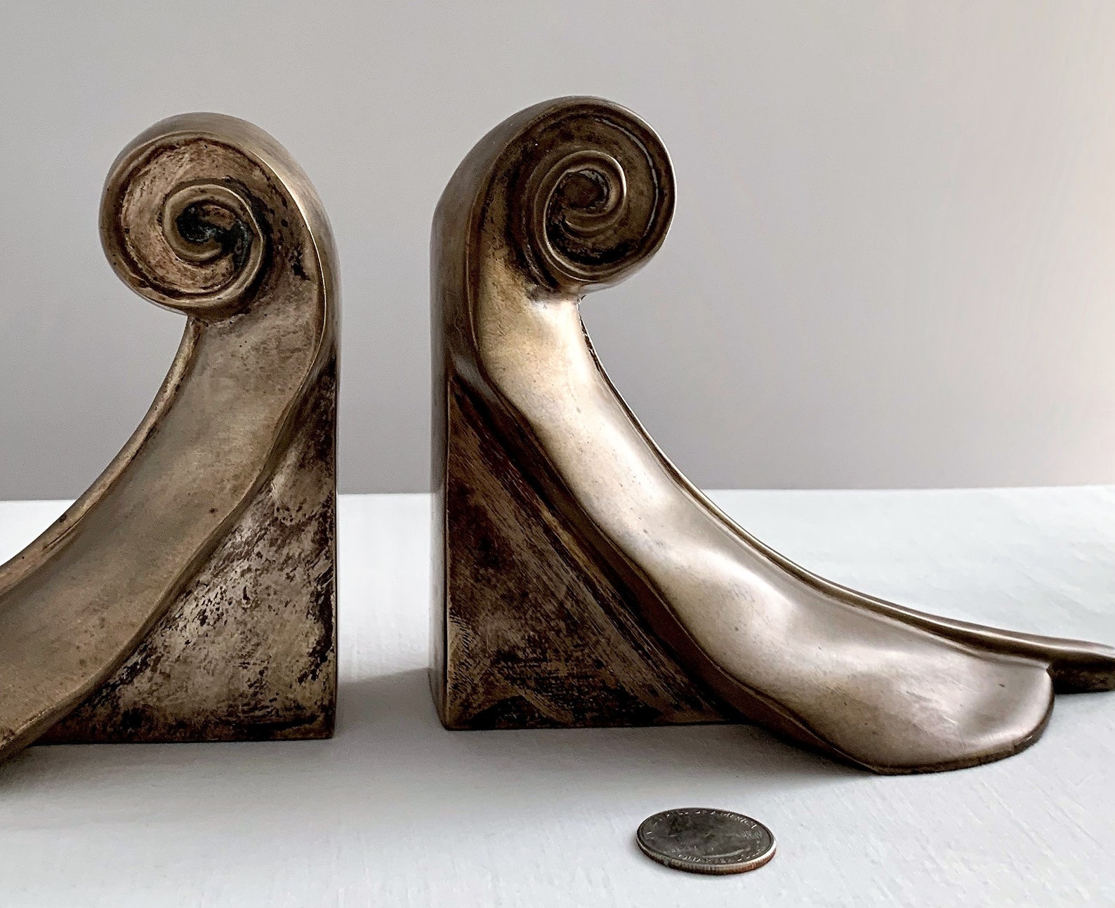 Vintage Brass Large Leaf Bookends Smooth Brass Heavy Bookends Etsy
