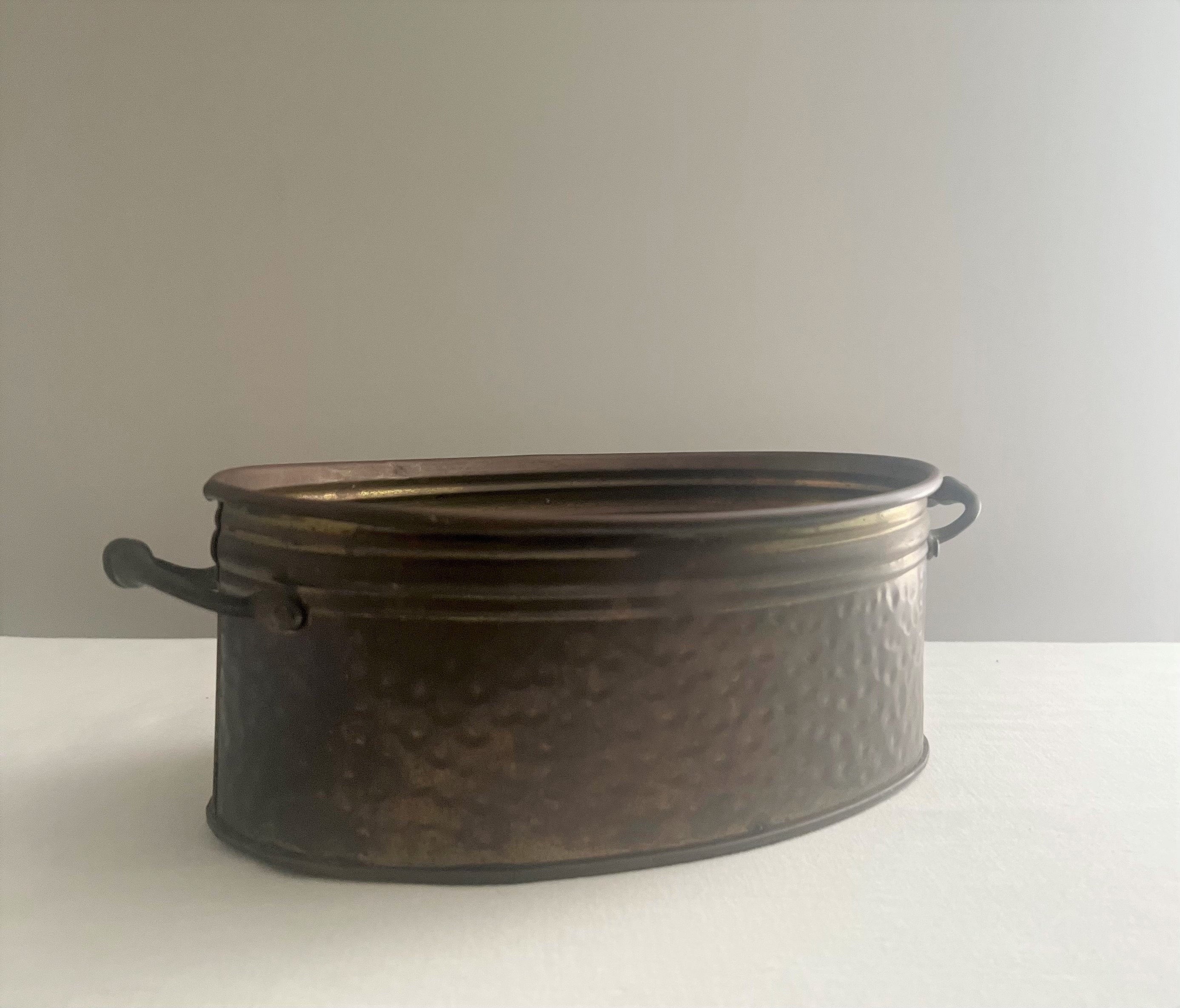 Vintage Hammered Brass 2 Handle Planter Pot Nijhof Made in