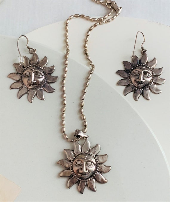 4PC Vintage Sterling Silver Jewelry Set Sun God A… - image 1