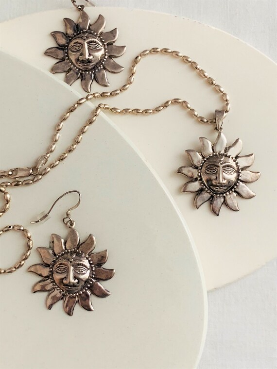 4PC Vintage Sterling Silver Jewelry Set Sun God A… - image 2