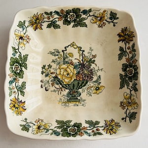 Antique MASON&#39;S IRONSTONE Scenic Transferware Ironstone 8 1/2&quot; Square Bowl