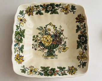 Antique MASON&#39;S IRONSTONE Scenic Transferware Ironstone 8 1/2&quot; Square Bowl