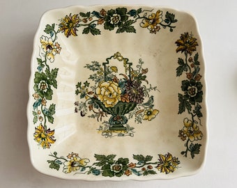 Antique MASON'S IRONSTONE Scenic Transferware Ironstone 8 1/2" Square Bowl