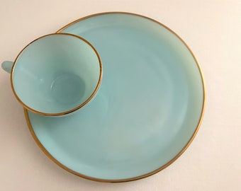 2PC Vintage Delphite Plate & Cup Set MCM Fire King by Anchor Hocking