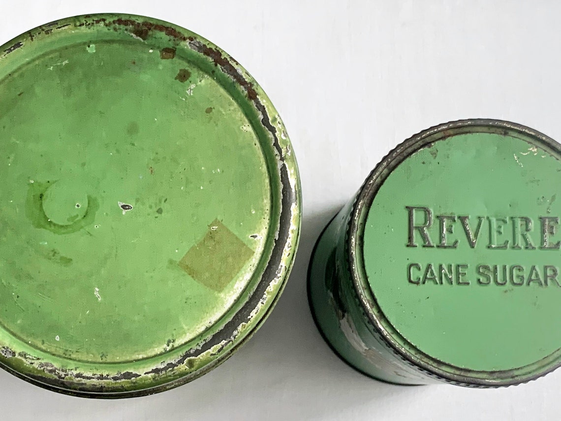 Antique Green Tins Canisters Set of 2 Green Sugar Canisters Etsy