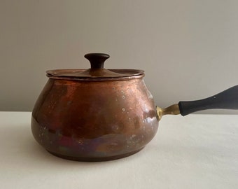 Mid-Century Copper Clad Covered Fondue Pot / Sauce Pot Made in Italy