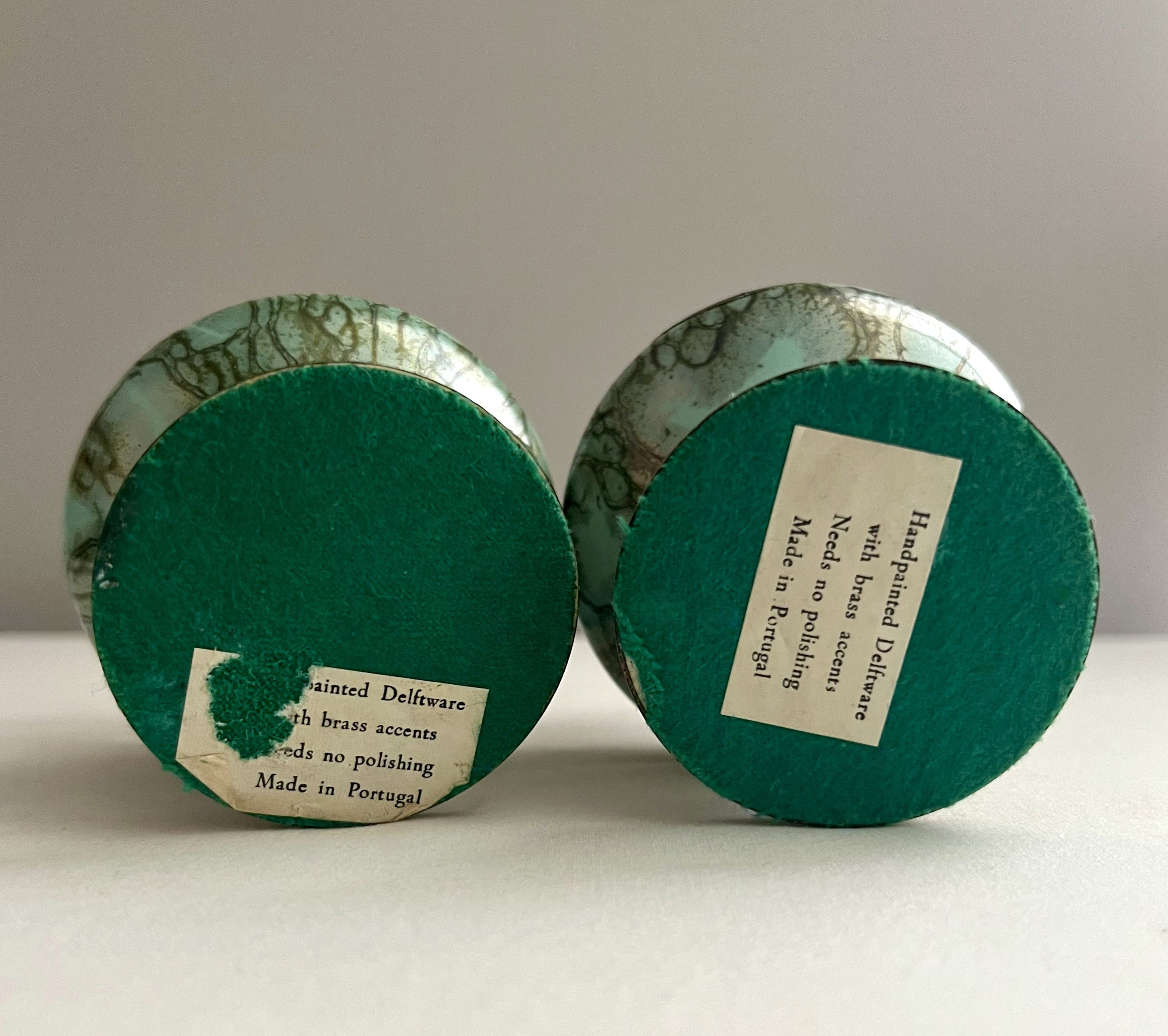 1950's Green & Turquoise Ceramic and Brass Old Dutch Delft
