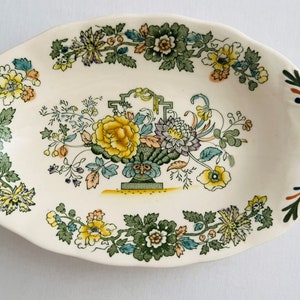 Antique MASON&#39;S IRONSTONE Scenic Polycrome Side Serving / Relsih Bowl 7 1/2&quot; x 5&quot; Oval Bowl