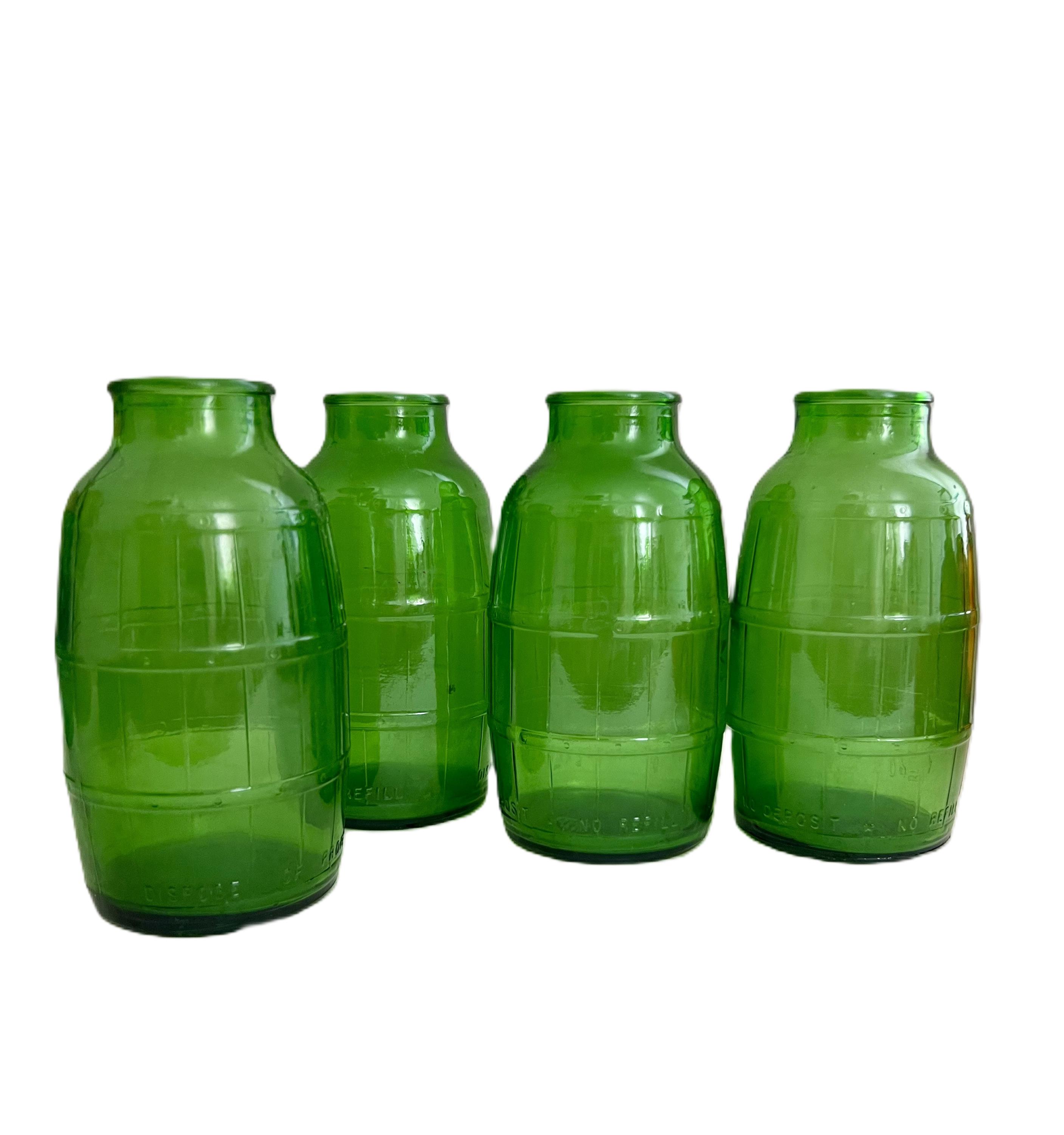 4 Vintage Mickey's Grenade Barrel Bottles / Green Glass Bottle / 4 Old Green Beer Bottles