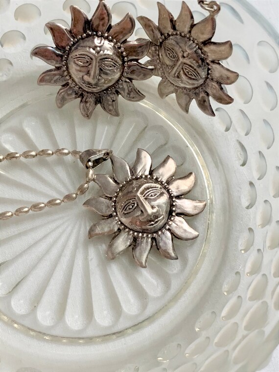 4PC Vintage Sterling Silver Jewelry Set Sun God A… - image 4